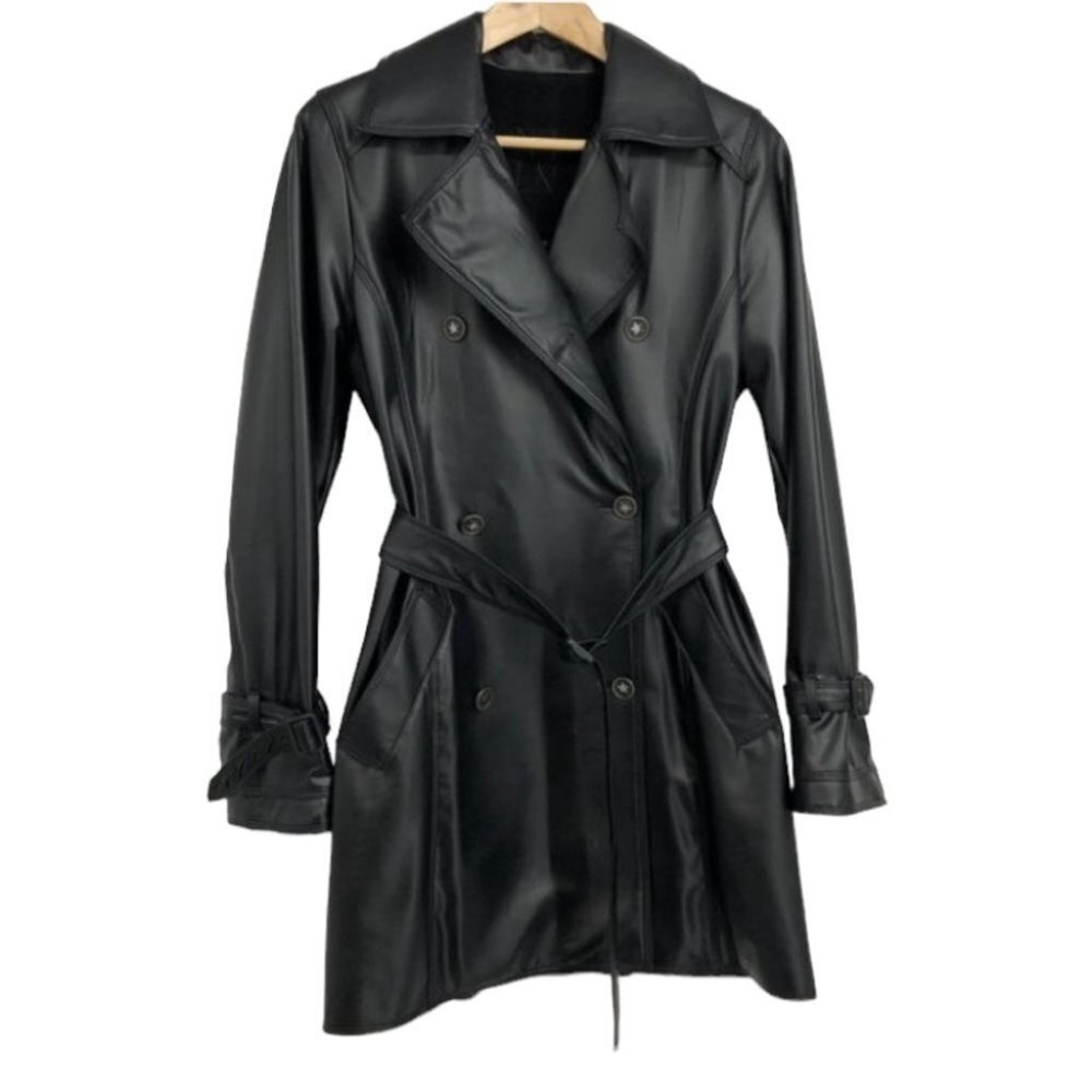 Nancy Lord Couture Vancouver Black  Double Breasted Leather Trench Coat